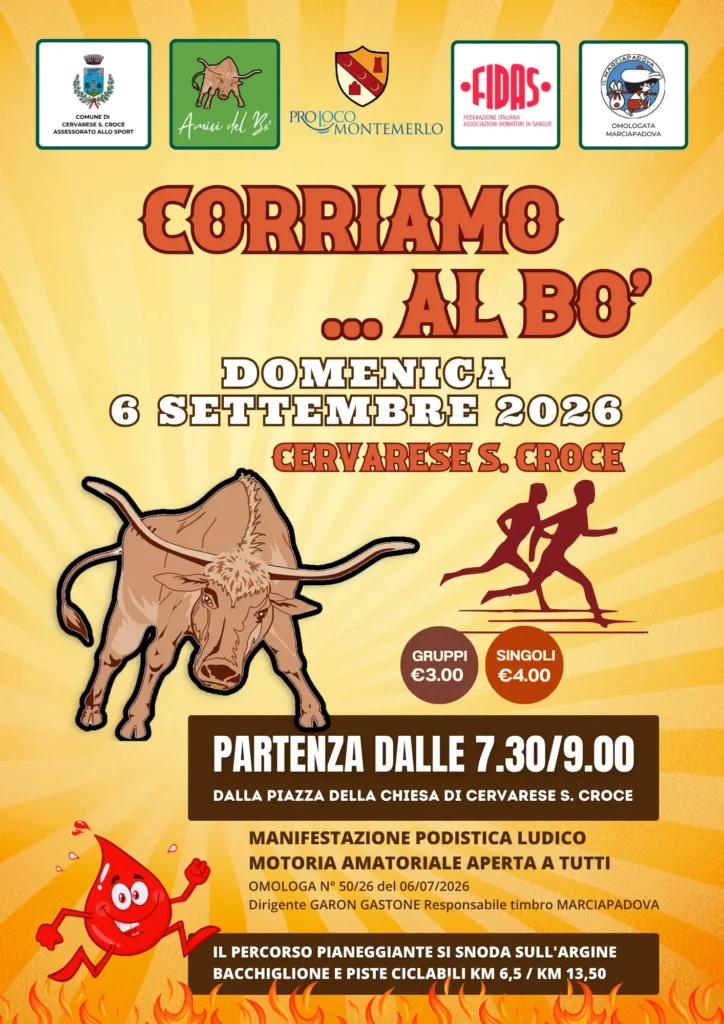 8ª marcia amatoriale il 6 settembre a Cervarese S. Croce: percorsi, orari e iscrizioni.